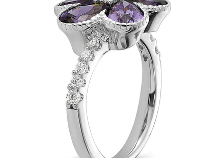 Cheryl M Sterling Silver Rhodium-plated Purple and White Brilliant-cut CZ Flower Ring