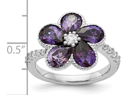 Sterling silver cubic zirconia flower ring, alternate view