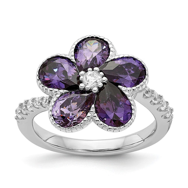 Sterling silver cubic zirconia flower ring