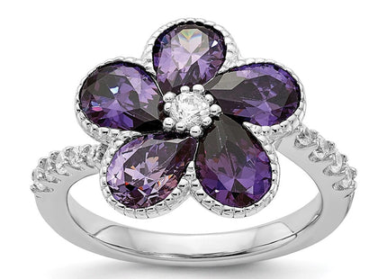 Sterling silver cubic zirconia flower ring