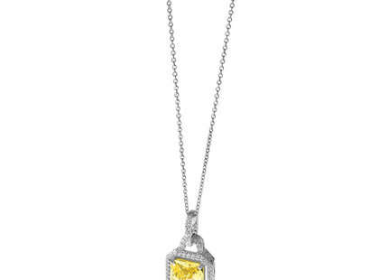 Cheryl M Sterling Silver Rhodium-plated Fancy Yellow Checkerboard-cut and White Brilliant-cut CZ Necklace