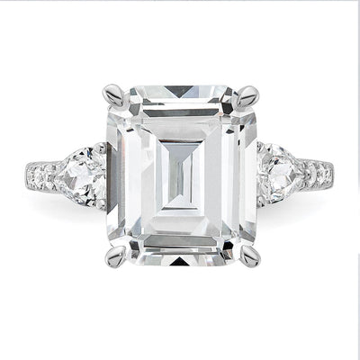 Cheryl M Sterling Silver Rhodium-plated Fancy Emerald-cut and Brilliant-cut CZ Ring
