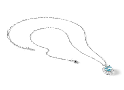 Cheryl M Sterling Silver Rhodium-plated Blue & White Brilliant-cut and Emerald-cut CZ Oval Necklace with Extender