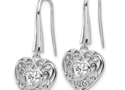 Cheryl M Sterling Silver Rhodium-plated Brilliant-cut CZ Heart Dangle Earrings (Style QCM1588)
