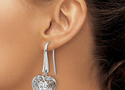 Cheryl M Sterling Silver Rhodium-plated Brilliant-cut CZ Heart Dangle Earrings (Style QCM1588)