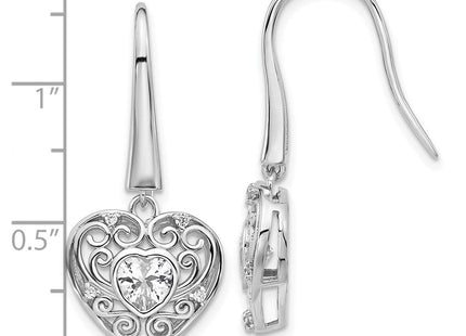 Cheryl M Sterling Silver Rhodium-plated Brilliant-cut CZ Heart Dangle Earrings (Style QCM1588)