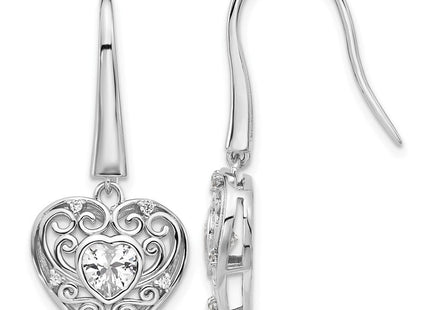 Cheryl M Sterling Silver Rhodium-plated Brilliant-cut CZ Heart Dangle Earrings (Style QCM1588)
