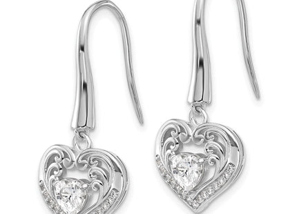 Sterling silver cubic zirconia heart drop earrings, alternate view