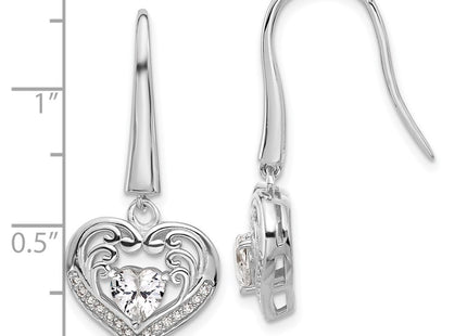 Sterling silver cubic zirconia heart drop earrings, further view