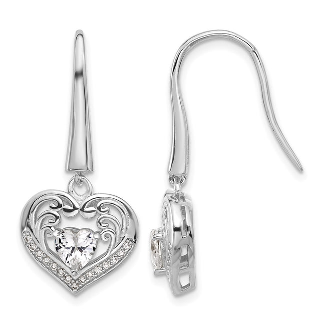 Sterling silver cubic zirconia heart drop earrings