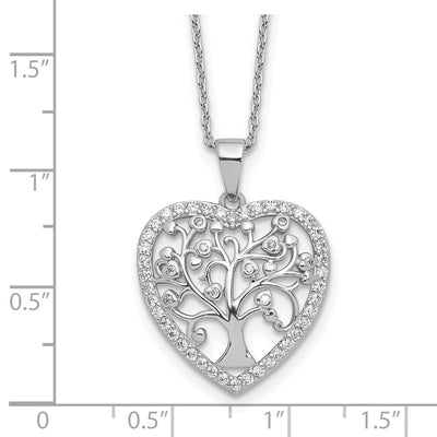 Cheryl M Sterling Silver Rhodium-plated Brilliant-cut CZ Tree of Life Heart Necklace with Extender