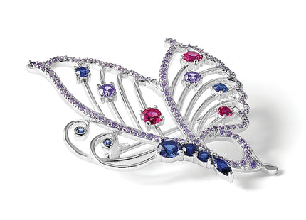 Cheryl M Sterling Silver Rhodium-plated Brilliant-cut Lab Created Ruby/Marquise-cut and Brilliant-cut Lab Created Sapphi
