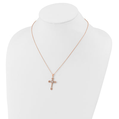 Cheryl M Sterling Silver Rose Gold-plated Polished CZ Cross with Extension Necklace