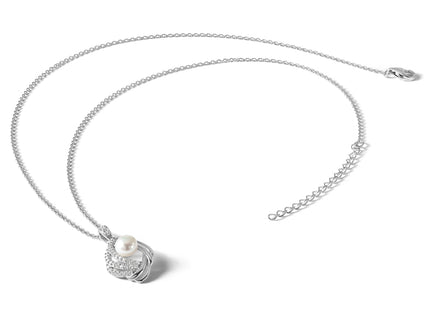 Cheryl M Sterling Silver Rhodium-plated Freshwater Cultured Pearl and Brilliant-cut CZ Teardrop Design Necklace with Ext