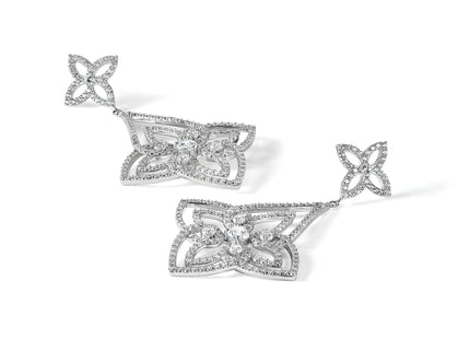 Cheryl M Sterling Silver Rhodium-plated Fancy Floral Design Brilliant-cut CZ Post Dangle Earrings