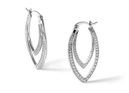 Cheryl M Sterling Silver Rhodium-plated Brilliant-cut CZ Double Marquise Shaped Hoop Earrings