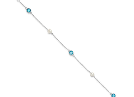 Sterling silver cubic zirconia station anklet, alternate view