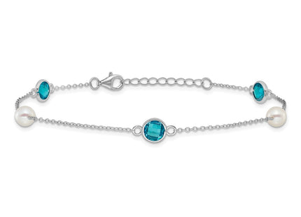 Sterling silver cubic zirconia station anklet, further view