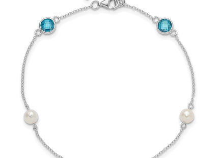 Sterling silver cubic zirconia station anklet