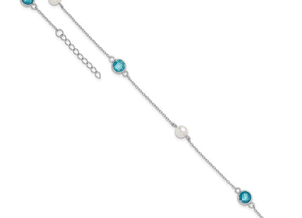 Sterling silver cubic zirconia station anklet, another view