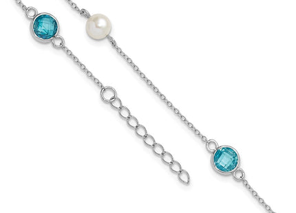 Sterling silver cubic zirconia station anklet
