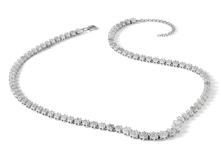 Cheryl M Sterling Silver Rhodium-plated Fancy Graduated Brilliant-cut CZ Cluster Necklace with Extender