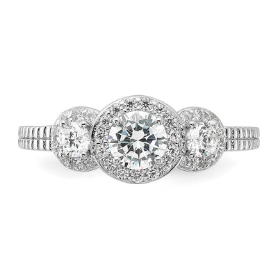 Cheryl M Sterling Silver Rhodium-plated Brilliant-cut CZ 3-Stone Halo with Textured Side Ring