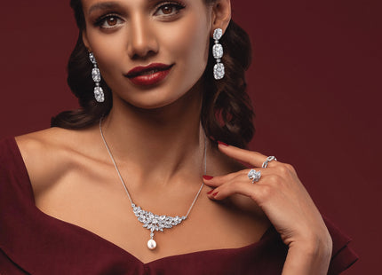 Cheryl M Sterling Silver Rhodium-plated Fancy Oval CZ Bracelet