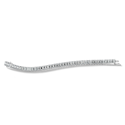 Cheryl M Sterling Silver Rhodium-plated Polished Emerald-cut CZ Tennis Bracelet