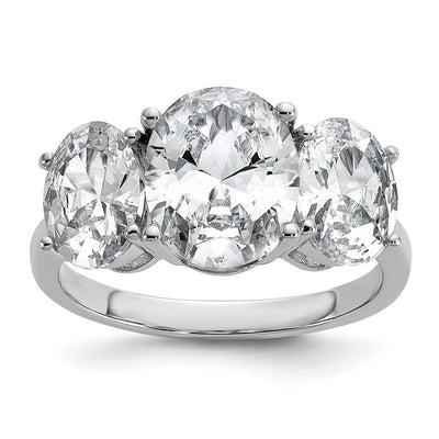 Cheryl M Sterling Silver Rhodium-plated Polished Oval CZ 3-Stone Ring