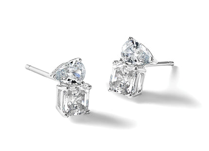 Cheryl M Sterling Silver Rhodium-plated Polished Pear and Square CZ Post Earrings