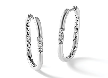 Cheryl M Sterling Silver Rhodium-plated Polished CZ Oval Hinged Hoop Earrings