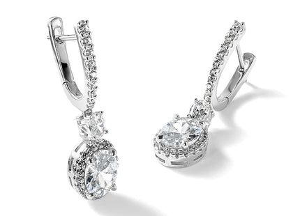 Cheryl M Sterling Silver Rhodium-plated Polished Fancy Oval CZ Halo Hinged Post Dangle Earrings