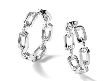 Cheryl M Sterling Silver Rhodium-plated Polished CZ Link In and Out Hinged Round Hoop Earrings