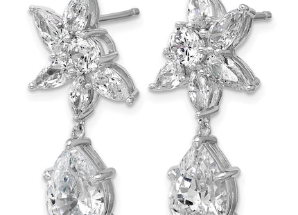 Cheryl M Sterling Silver Rhodium-plated Polished Fancy Multi-cut CZ Post Dangle Earrings (Style QCM1698)