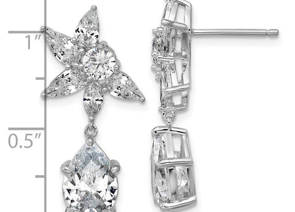 Cheryl M Sterling Silver Rhodium-plated Polished Fancy Multi-cut CZ Post Dangle Earrings (Style QCM1698)