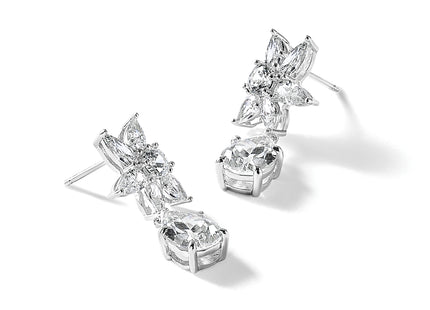 Cheryl M Sterling Silver Rhodium-plated Polished Fancy Multi-cut CZ Post Dangle Earrings, 27.2 x 11.5mm