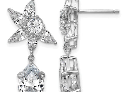 Cheryl M Sterling Silver Rhodium-plated Polished Fancy Multi-cut CZ Post Dangle Earrings (Style QCM1698)