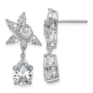 Cheryl M Sterling Silver Rhodium-plated Polished Fancy Multi-cut CZ Post Dangle Earrings (Style QCM1698)