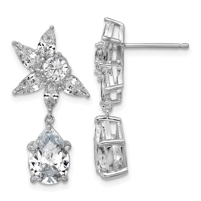 Cheryl M Sterling Silver Rhodium-plated Polished Fancy Multi-cut CZ Post Dangle Earrings, 27.2 x 11.5mm