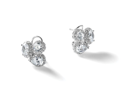 Cheryl M Sterling Silver Rhodium-plated Polished Fancy Multi-cut CZ Halo Omega Back Earrings