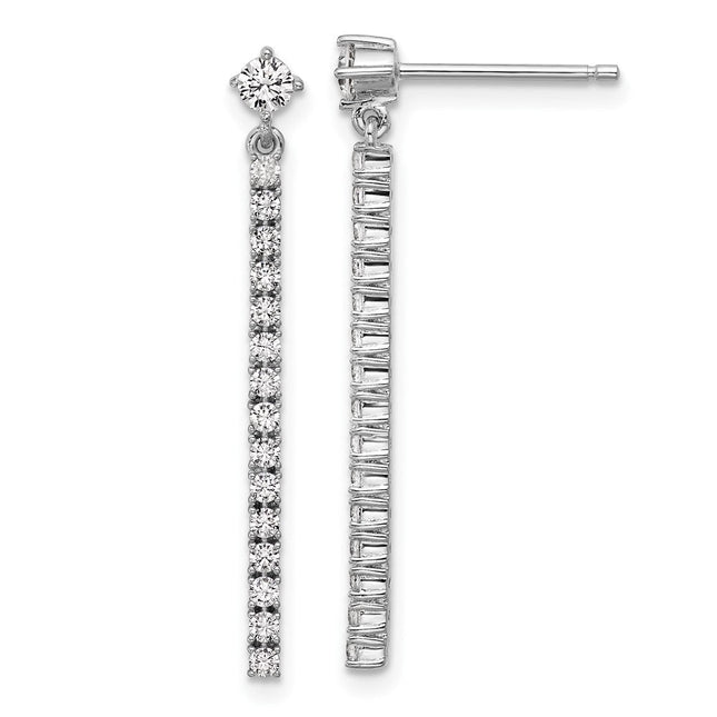 Cheryl M Sterling Silver Rhodium-plated Polished CZ Bar Post Dangle Earrings, 31.3 x 3.75mm