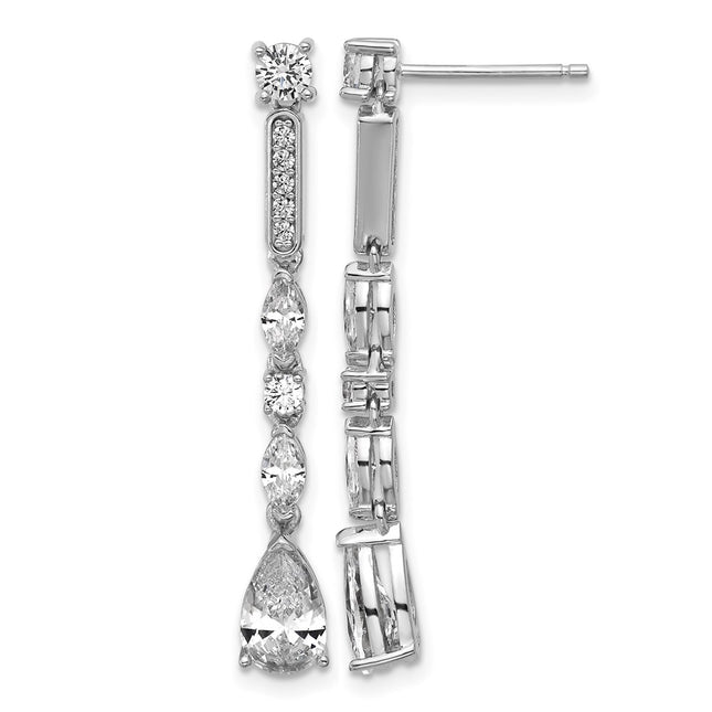 Cheryl M Sterling Silver Rhodium-plated Polished Fancy CZ Teardrop Post Dangle Earrings, 36.8 x 5.25mm