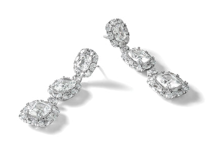 Cheryl M Sterling Silver Rhodium-plated Polished Fancy Cushion-cut CZ Halo Cluster Post Dangle Earrings