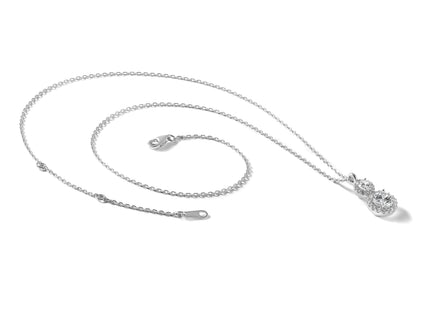 Cheryl M Sterling Silver Rhodium-plated Polished Double Round CZ Halo with Extension Necklace