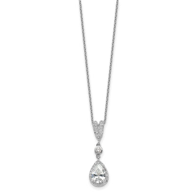 Cheryl M Sterling Silver Rhodium-plated Brilliant-cut CZ Teardrop and Bezel Halo Necklace