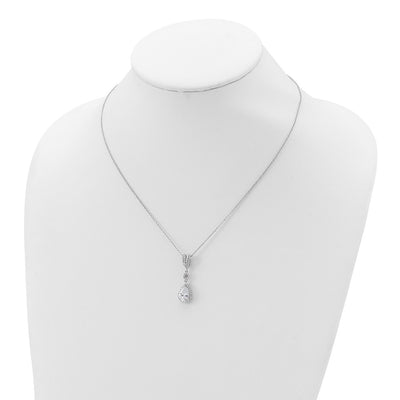 Cheryl M Sterling Silver Rhodium-plated Brilliant-cut CZ Teardrop and Bezel Halo Necklace