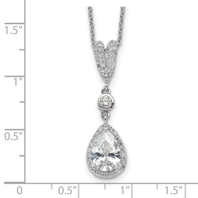 Cheryl M Sterling Silver Rhodium-plated Brilliant-cut CZ Teardrop and Bezel Halo Necklace