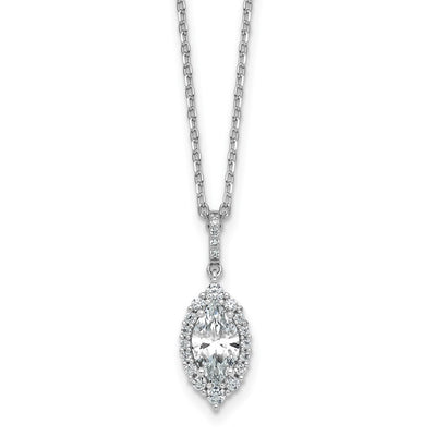 Cheryl M Sterling Silver Rhodium-plated Polished Fancy Marquise CZ Halo with Extension Necklace