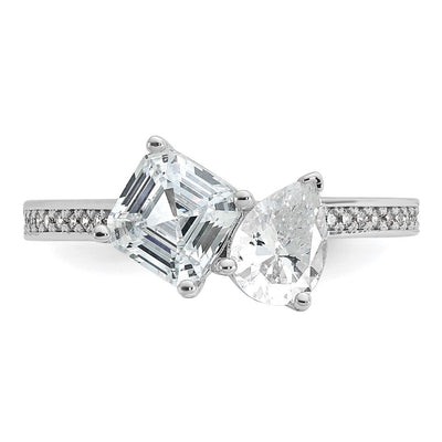 Cheryl M Sterling Silver Rhodium-plated Polished Pear and Square CZ Ring